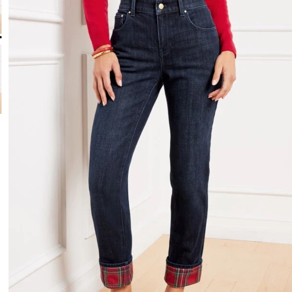 TALBOTS TARTAN CUFF EVERYDAY RELAXED JEANS - ALPINE WASH Size US 14